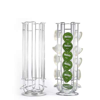 Free standing 360 degree rotatable coffee capsule storage rack metal wire mesh basket display racks and stands