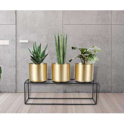 Golden flower pot home decoration gold stainless steel wrought iron metal flower pot